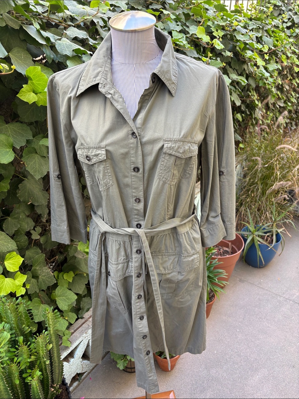 Merona Olive Green Utility Jacket Dress with Waist Tie